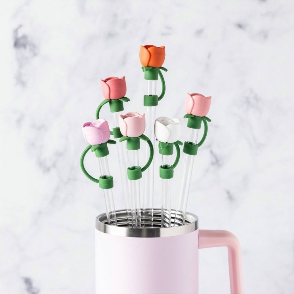 Manna Set of 6 Rose Bouquet Straw Toppers: Fit Stanley